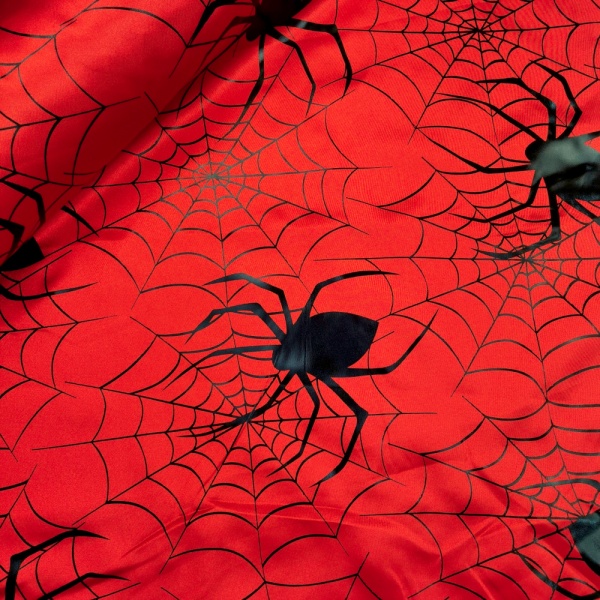 Halloween Fabric Large spiders on Red